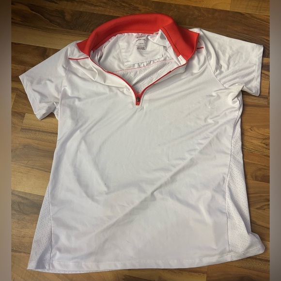 Women's White and Red Short Sleeve Polo Tee - Picture 5 of 5